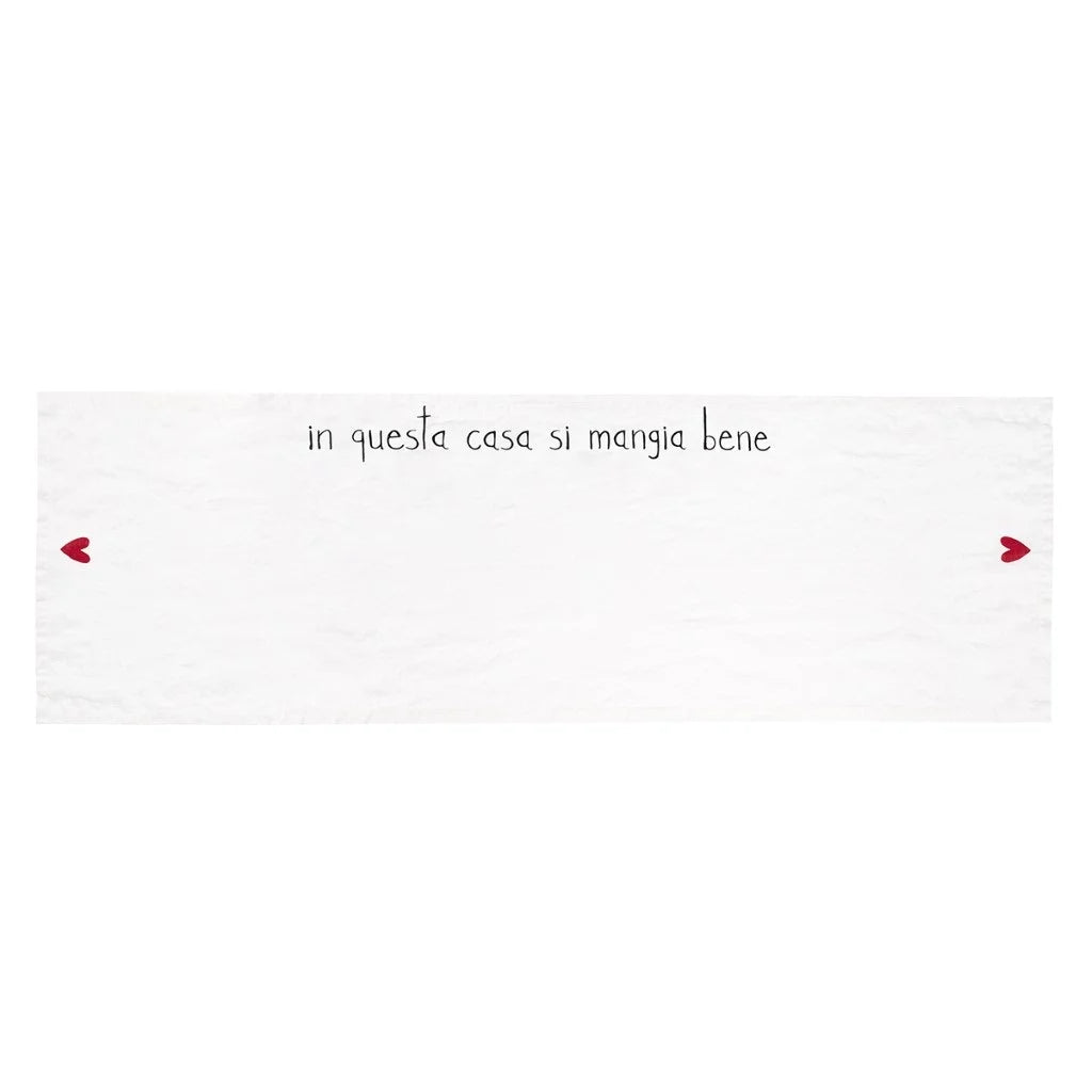 Runner in Lino Stonewashed Stampa - In Questa Casa si Mangia Bene