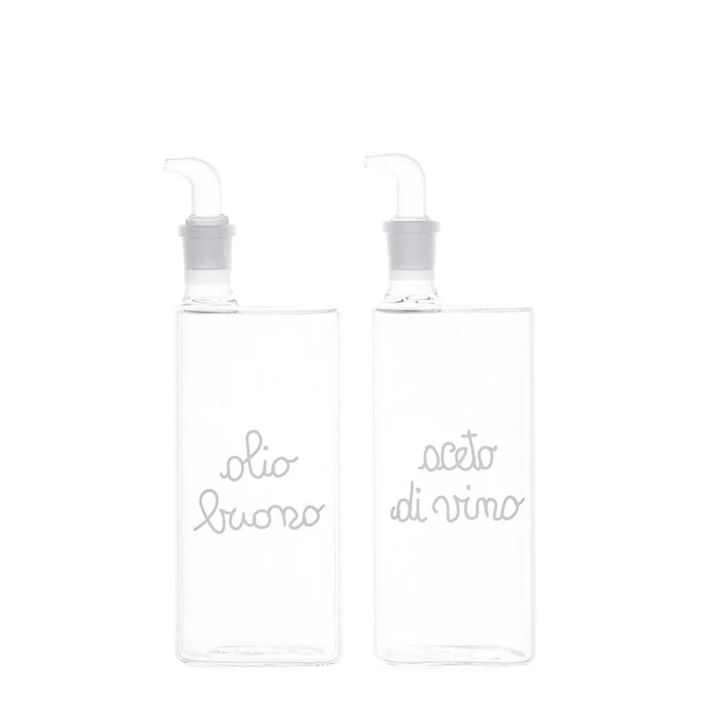 Set 2 Bottiglie in Vetro Borosilicato Serigrafate - Olio Buono e Aceto di Vino