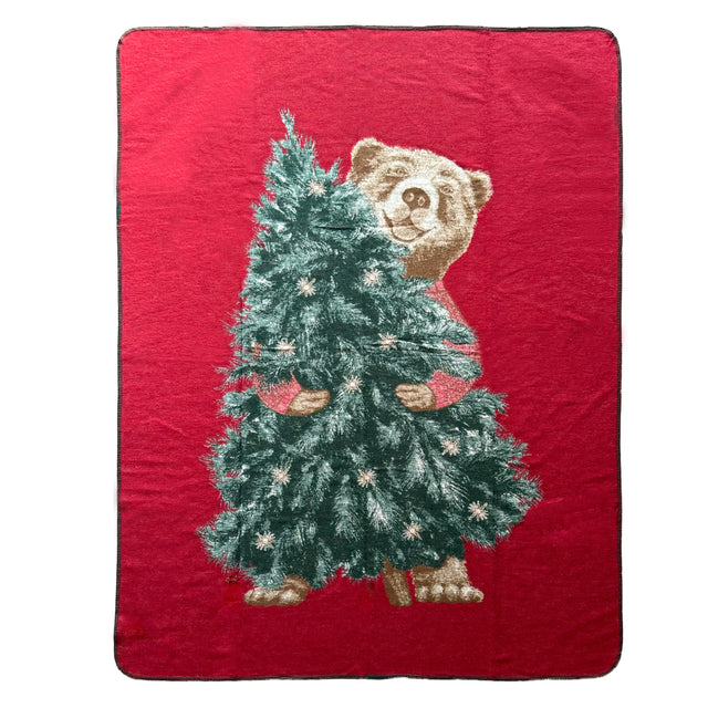 Plaid in Lana Cotta con Orso ed Albero Natalizio - Christmas Bear