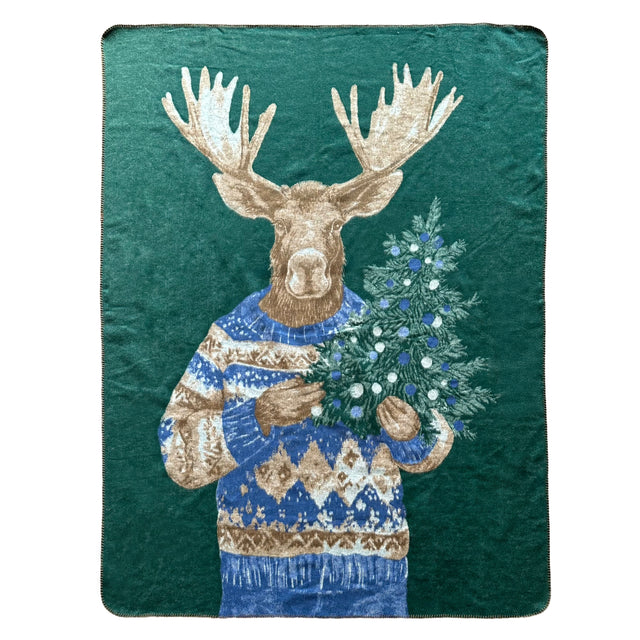 Plaid in Lana Cotta con Alce Natalizio - Moose