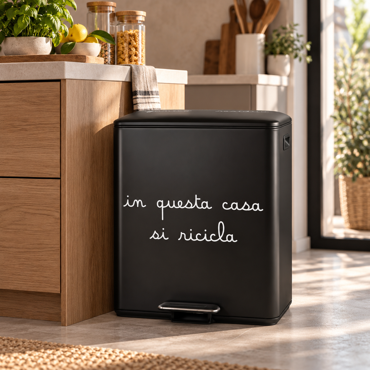 Pattumiera Serigrafata 2 Contenitori - In Questa Casa si Ricicla