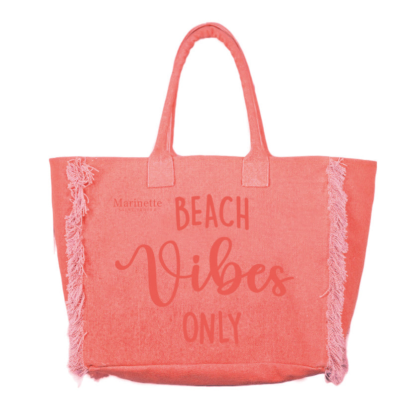 Borsa Mare o Trousse in Puro Cotone con Frangette - Beach Vibes