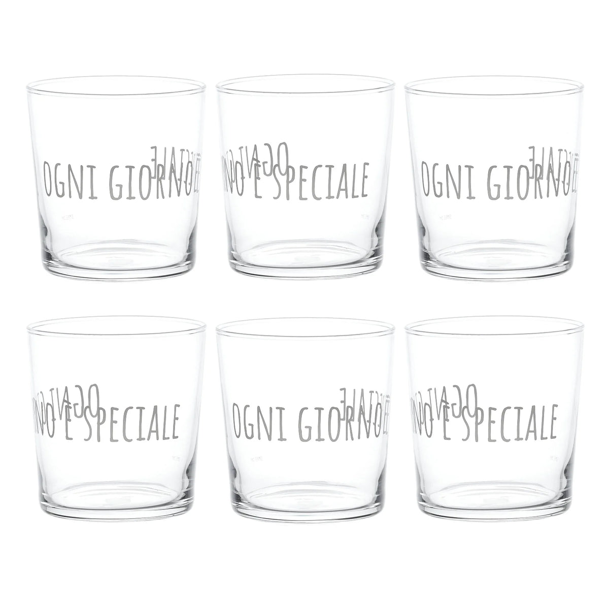 Set 6 Bicchieri in Vetro Temperato Serigrafati - Giorno Speciale