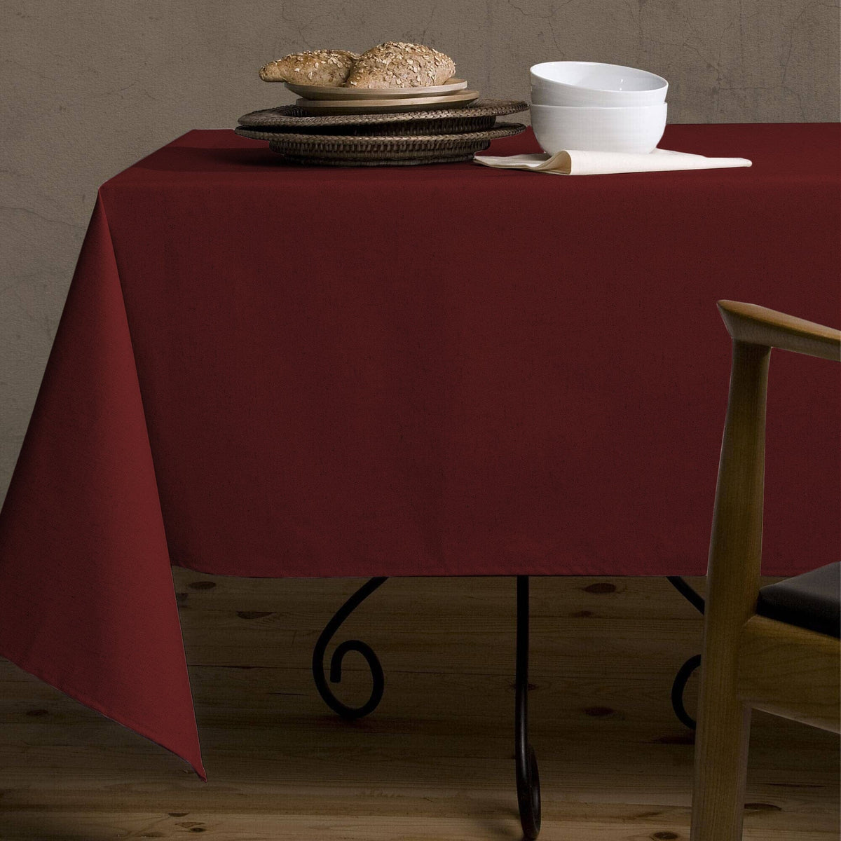 Tovaglia Antimacchia in Misto Lino e Cotone Resinato - Terra Tovaglia Resinata Lisola 150x180cm Bordeaux