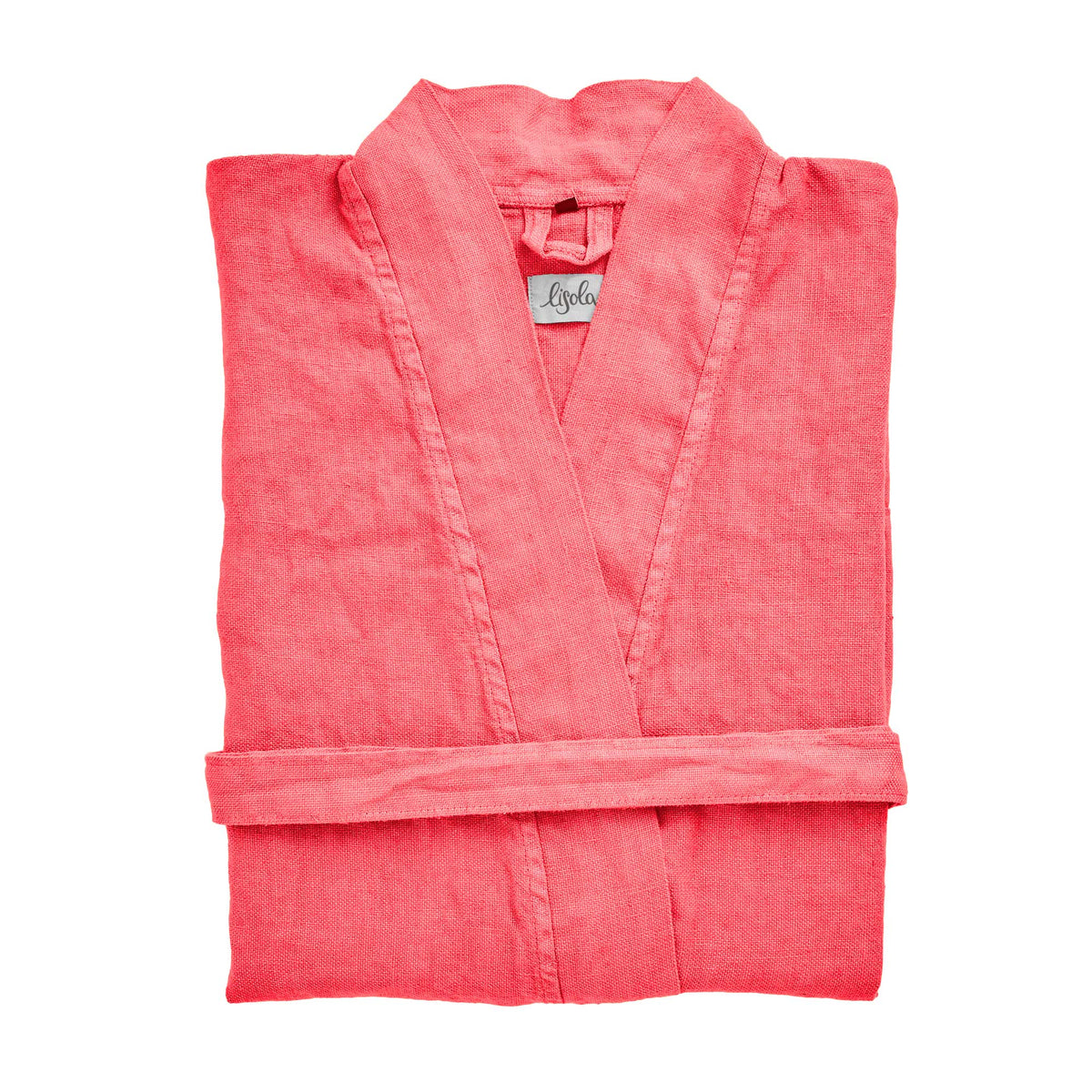 Accappatoio Kimono in Panamà di Puro LINO - Panamà Accappatoio Lisola Rosso (Begonia) Small/Medium