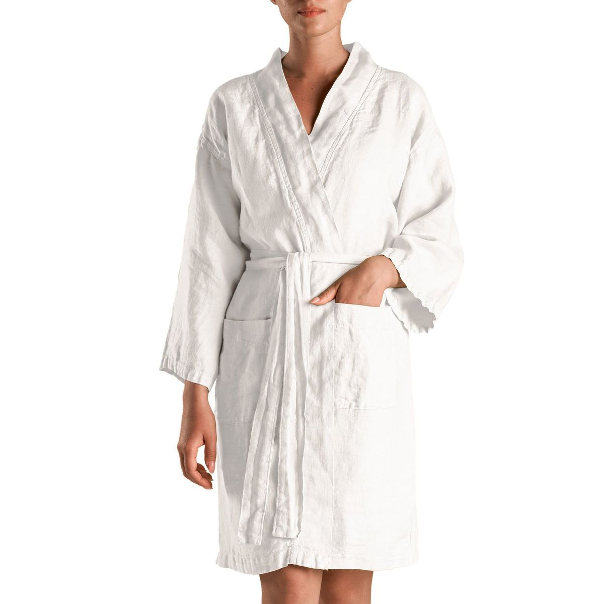 Accappatoio Kimono in puro Lino - Panamà Sole Accappatoio Biancoperla S/M Bianco