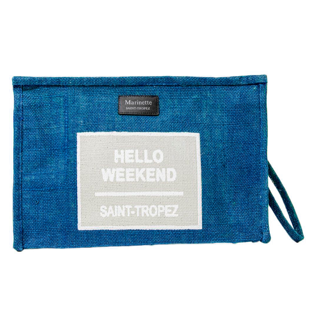 Borsa Mare e Trousse in Juta Tinta Unita - Hello Borsa Mare Marinette Saint-Tropez Trousse Azzurro