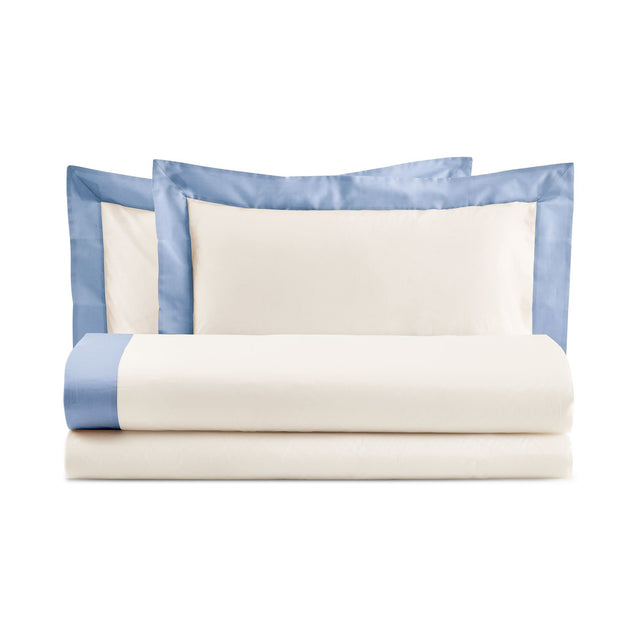 Completo Lenzuola con Bordo in Raso - Diamante Lenzuola Lisola Singola Azzurro (Valanga)