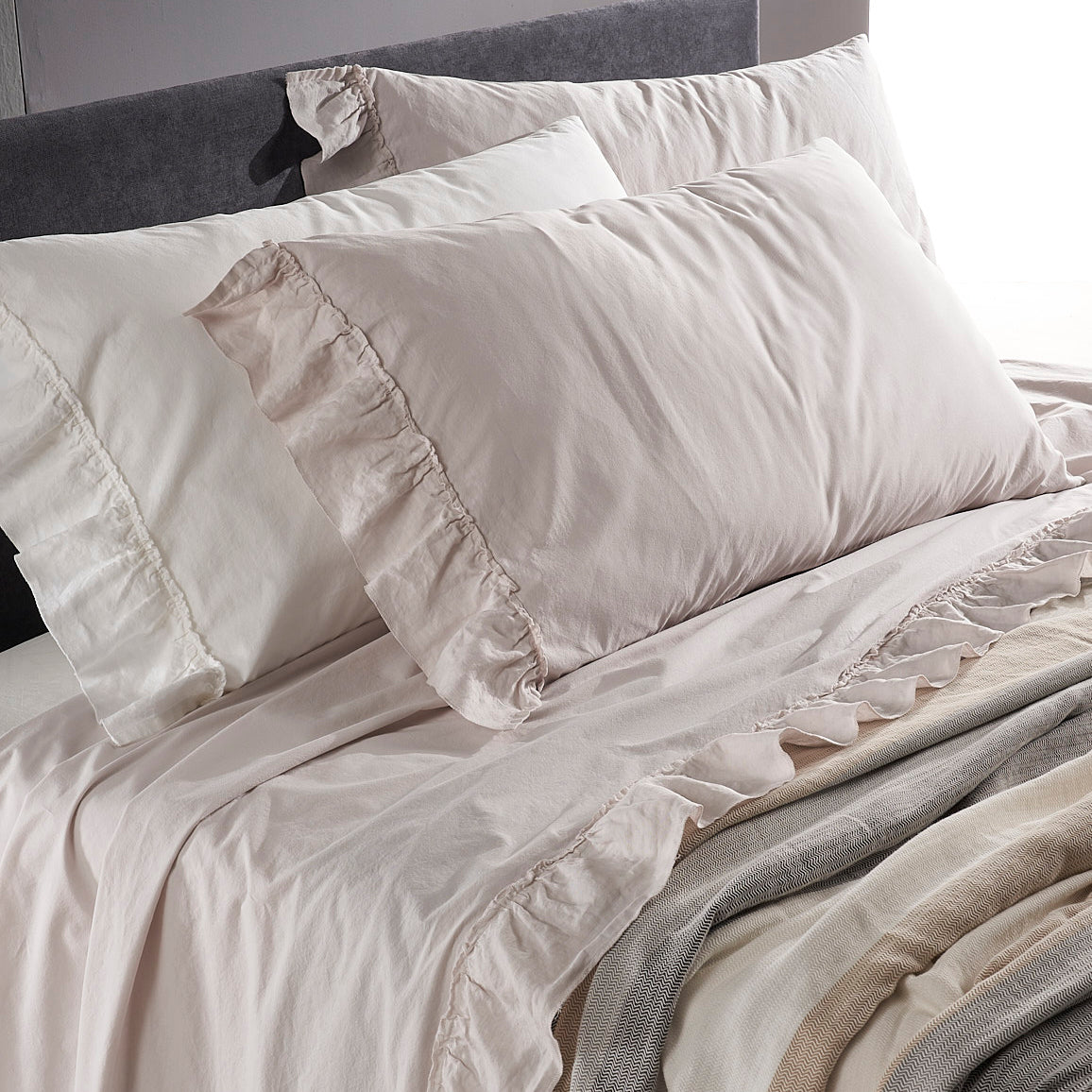 Completo Lenzuola in Cotone StoneWash con Balza in lino - Florida Lenzuola Lisola