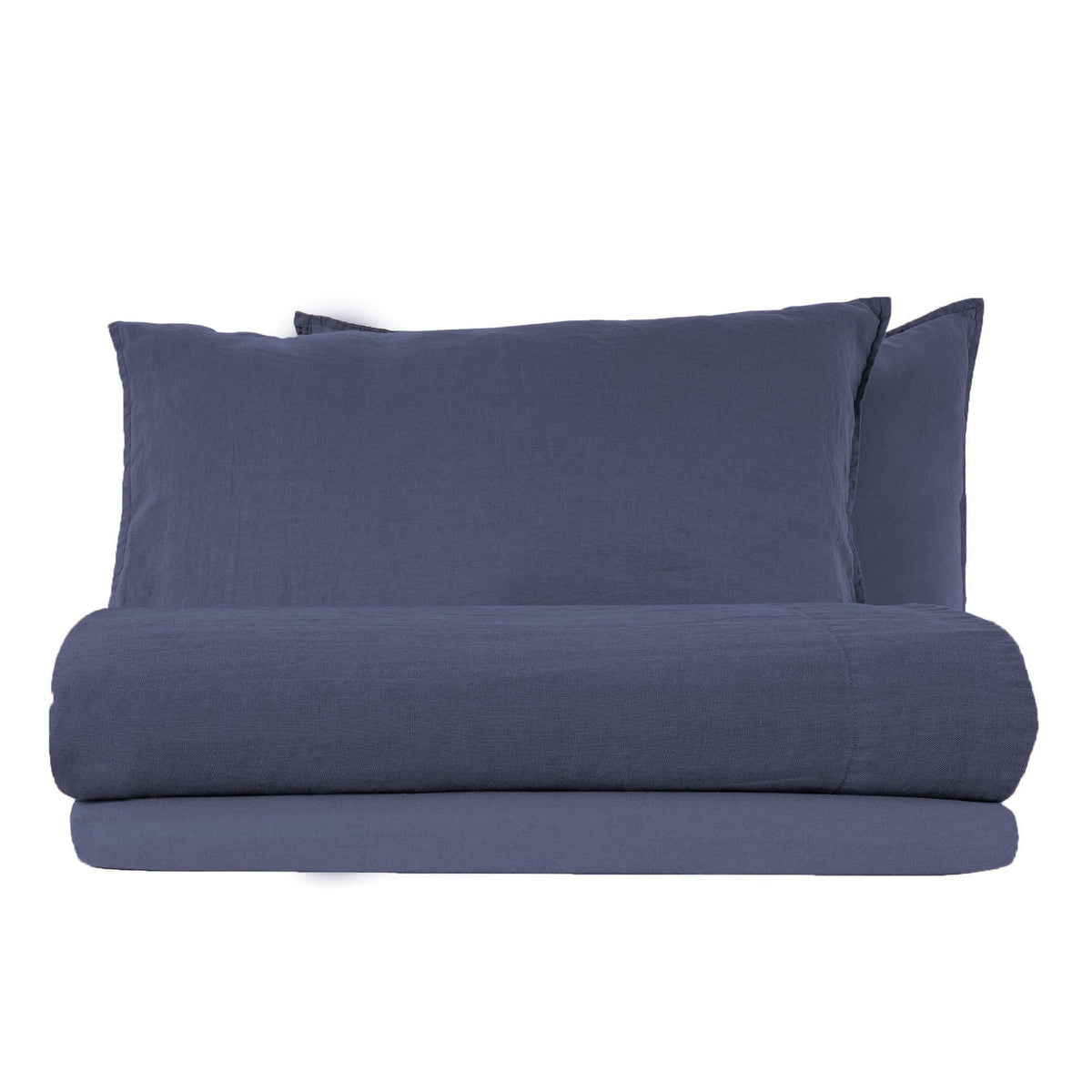 Completo Lenzuola in Lino StoneWashed No Stiro - Exclusive Lenzuola Lisola Singola Blu Scuro (Lavagna)