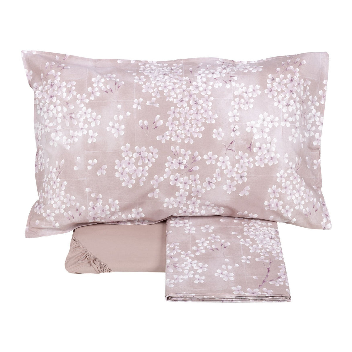 Completo Lenzuola in percalle di cotone fantasia floreale - Kimono Lenzuola Fazzini Matrimoniale Rosa
