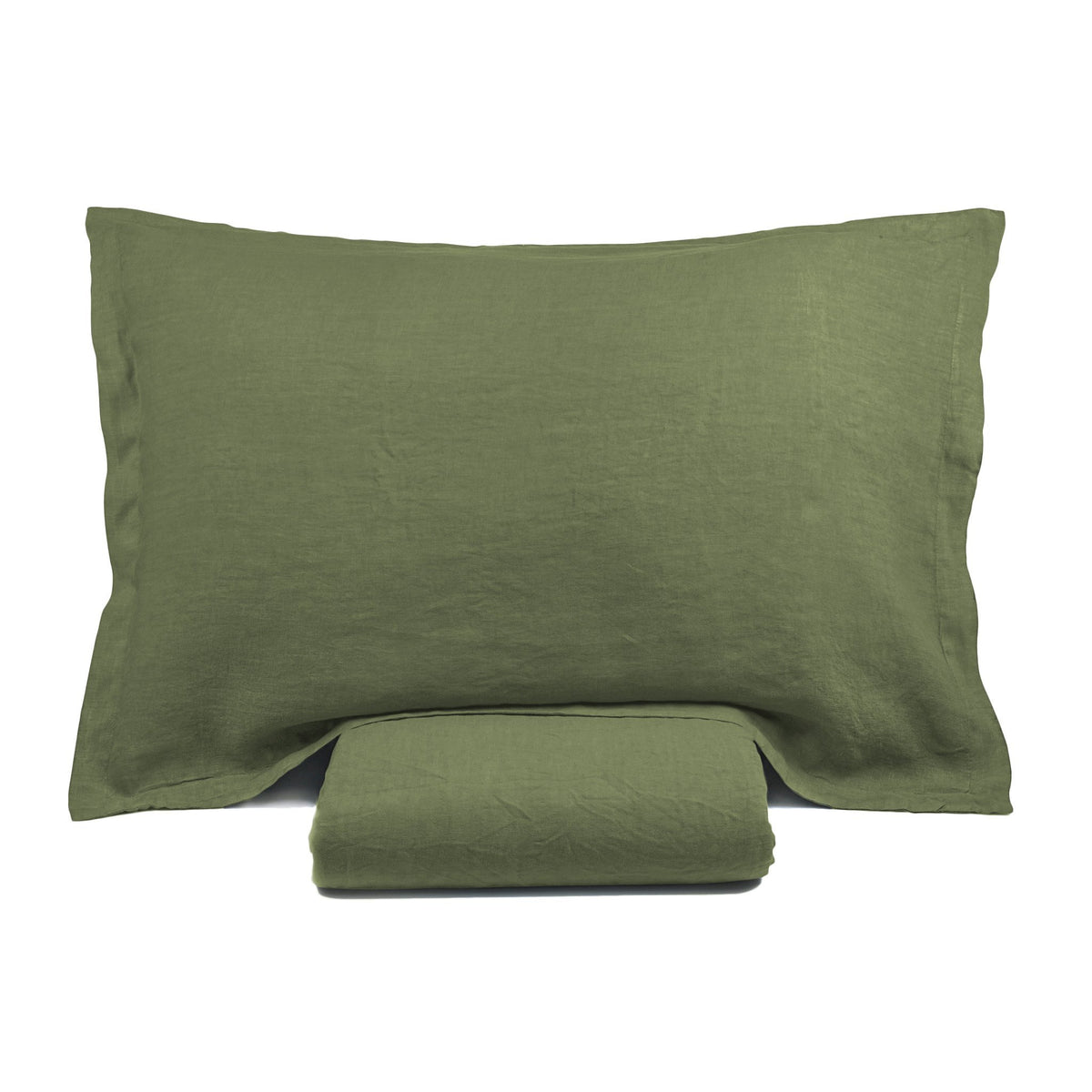 Completo Lenzuola in Puro Lino StoneWashed No Stiro - Luxury Lenzuola Lisola Singola Verde (Bosco)