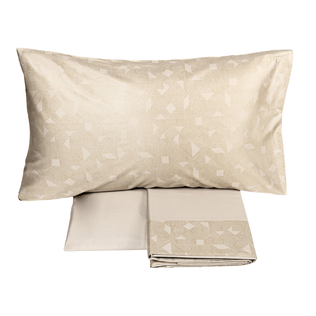Completo Lenzuola in Raso Di Cotone Sovrastampato - Nazca Lenzuola Fazzini Matrimoniale Beige