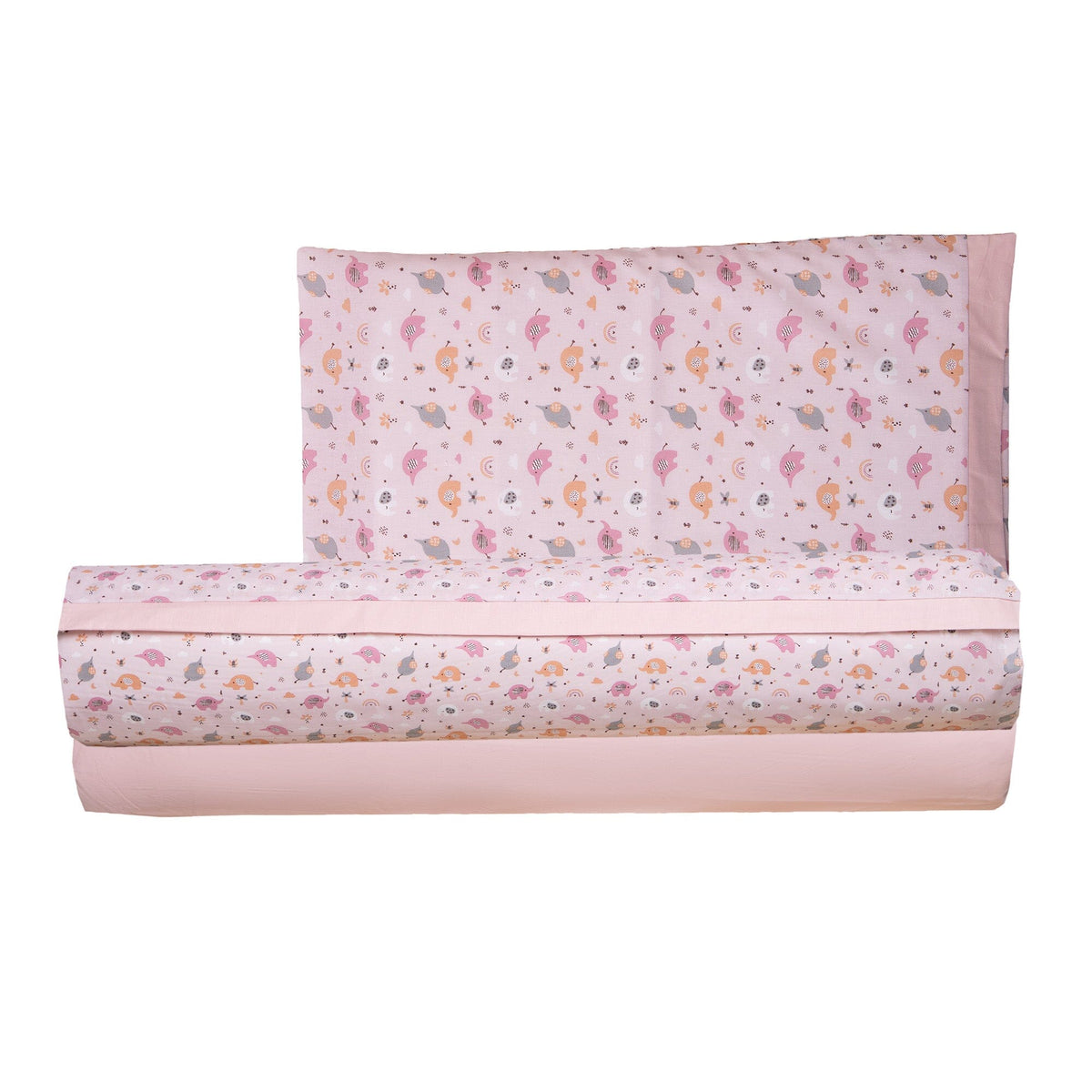 Completo Lenzuoline in Puro Cotone con Fantasia - Elefantino Completo Lenzuolino Lisola Baby Lettino Rosa