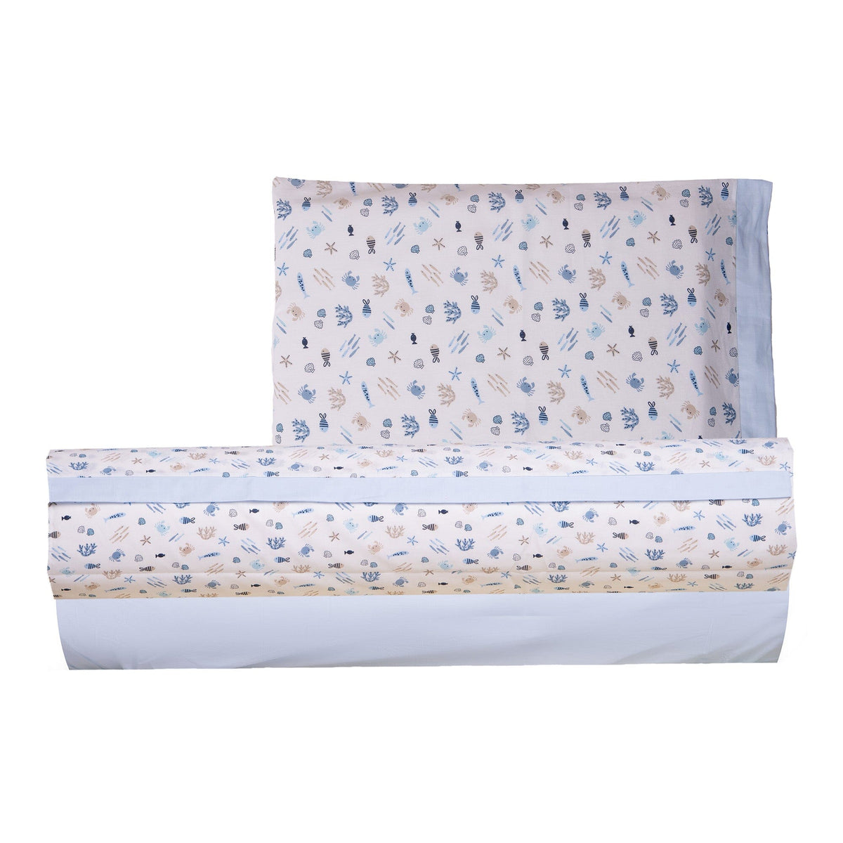 Completo Lenzuoline in Puro Cotone con Fantasia - Mare Completo Lenzuolino Lisola Baby Lettino Cielo