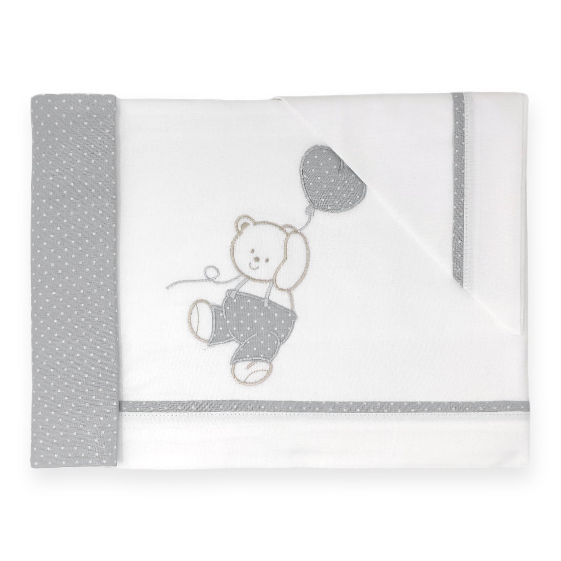 Completo Lenzuoline in Puro Cotone Ricamato - Orsetto Completo Lenzuolino Lisola Baby Culla Grigio