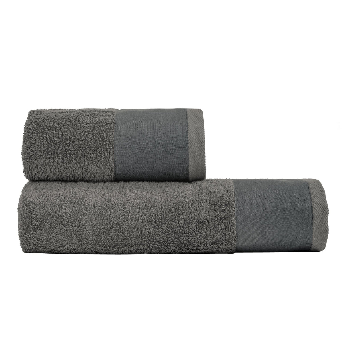 Coppia di Spugna con Balza in Lino StoneWashed - Loira Coppia di spugna Loft by BiancoPerla Grigio Scuro (Grisaglia)