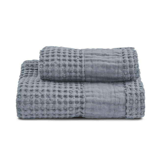 Coppia Nido d'Ape Stonewash con Bordo in Lino - Jaspy Coppia di spugna Lisola Azzurro (Regolo)