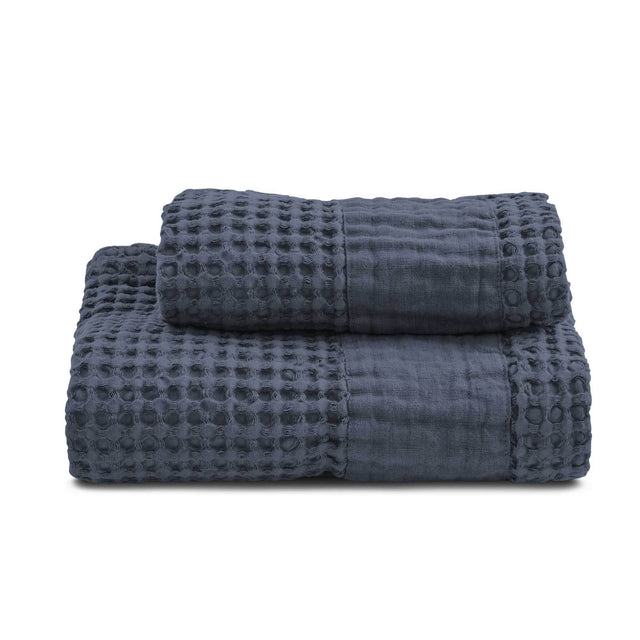 Coppia Nido d'Ape Stonewash con Bordo in Lino - Jaspy Coppia di spugna Lisola Blu (Denim)