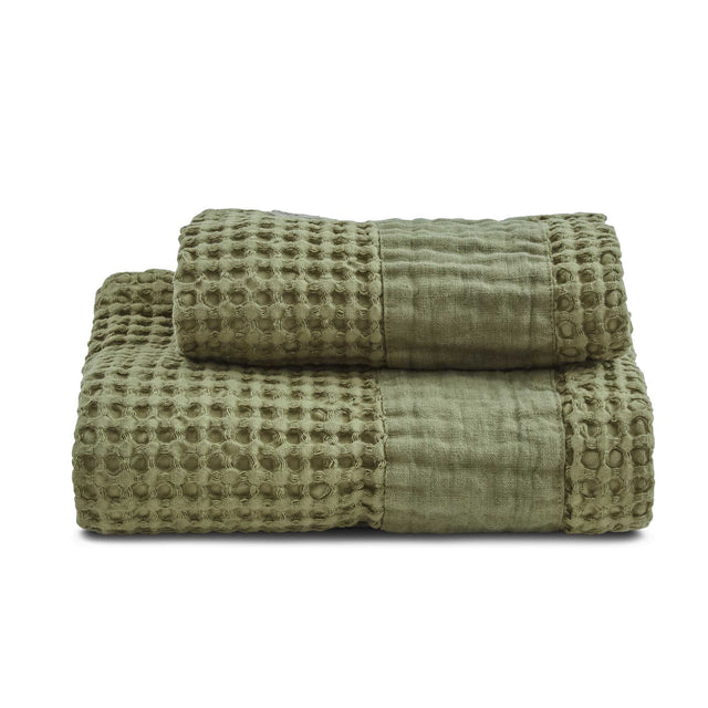 Coppia Nido d'Ape Stonewashed con Bordo in Lino - Jaspy Coppia di spugna Lisola