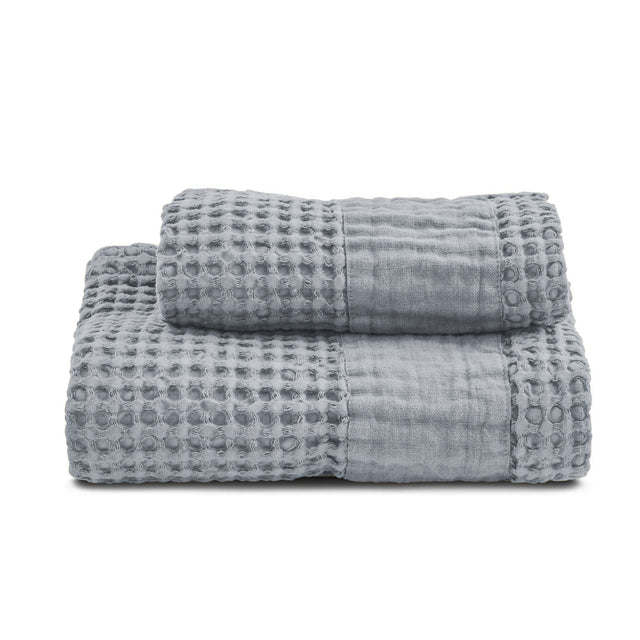 Coppia Nido d'Ape Stonewash con Bordo in Lino - Jaspy Coppia di spugna Lisola Cenere