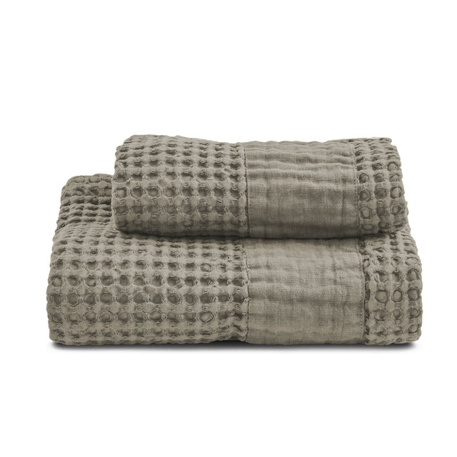 Coppia Nido d'Ape Stonewash con Bordo in Lino - Jaspy Coppia di spugna Lisola Grigio Chiaro (Prisma)