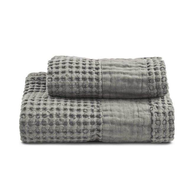 Coppia Nido d'Ape Stonewash con Bordo in Lino - Jaspy Coppia di spugna Lisola Grigio Scuro (Baguio)