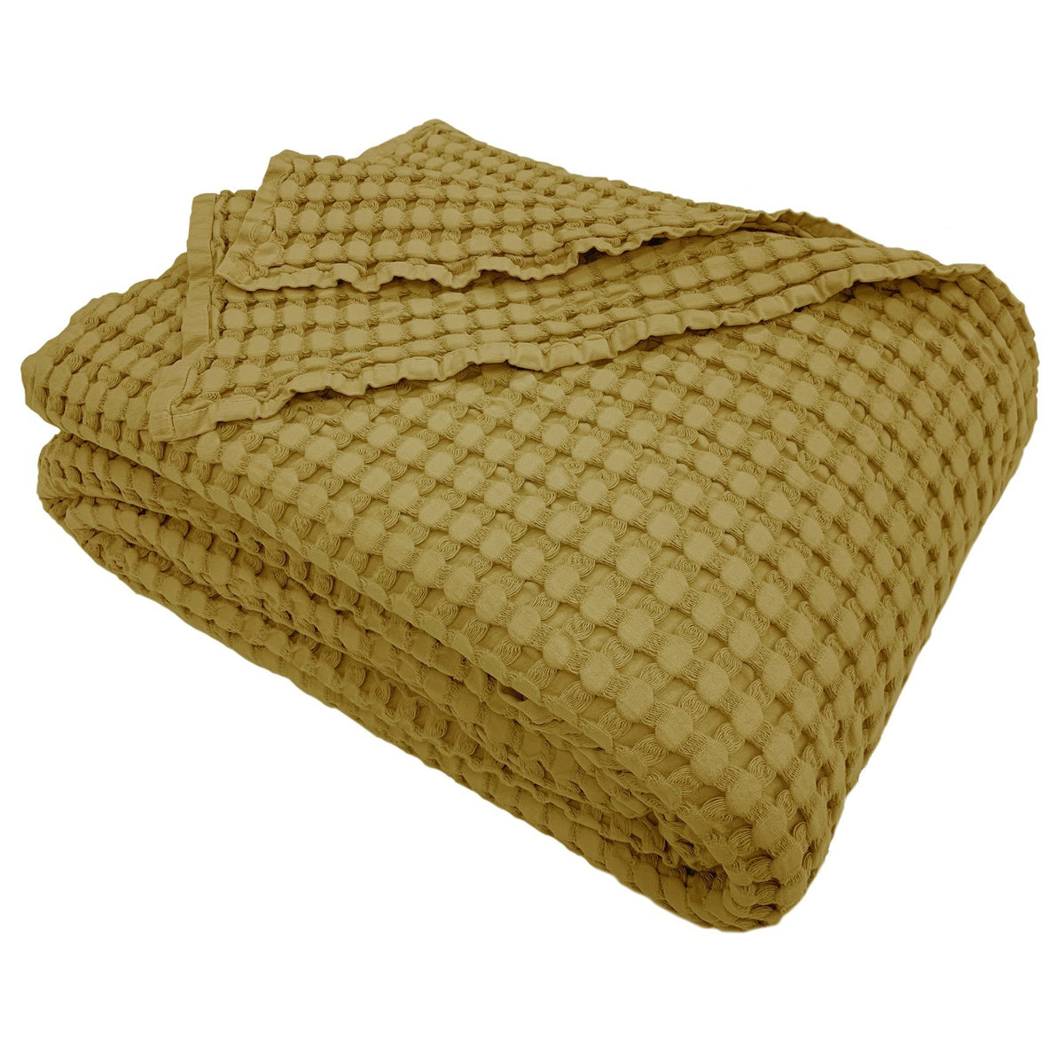 Copriletto di Cotone a Nido d'Ape StoneWashed No Stiro - Chaltony Copriletto Bianca Singolo Curry