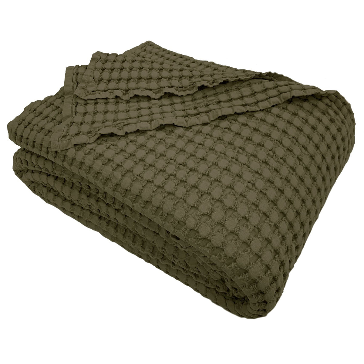 Copriletto di Cotone a Nido d'Ape StoneWashed No Stiro - Chaltony Copriletto Bianca Singolo Salvia
