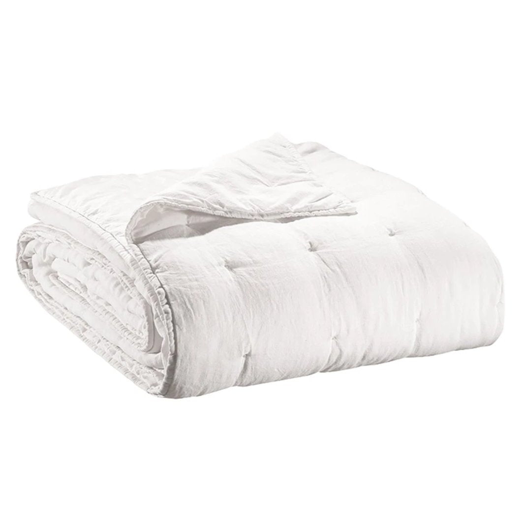 Copriletto Reversibile in Puro Cotone e Puro Lino Tinta Unita Copriletto Vivaraise Bianco 180x260