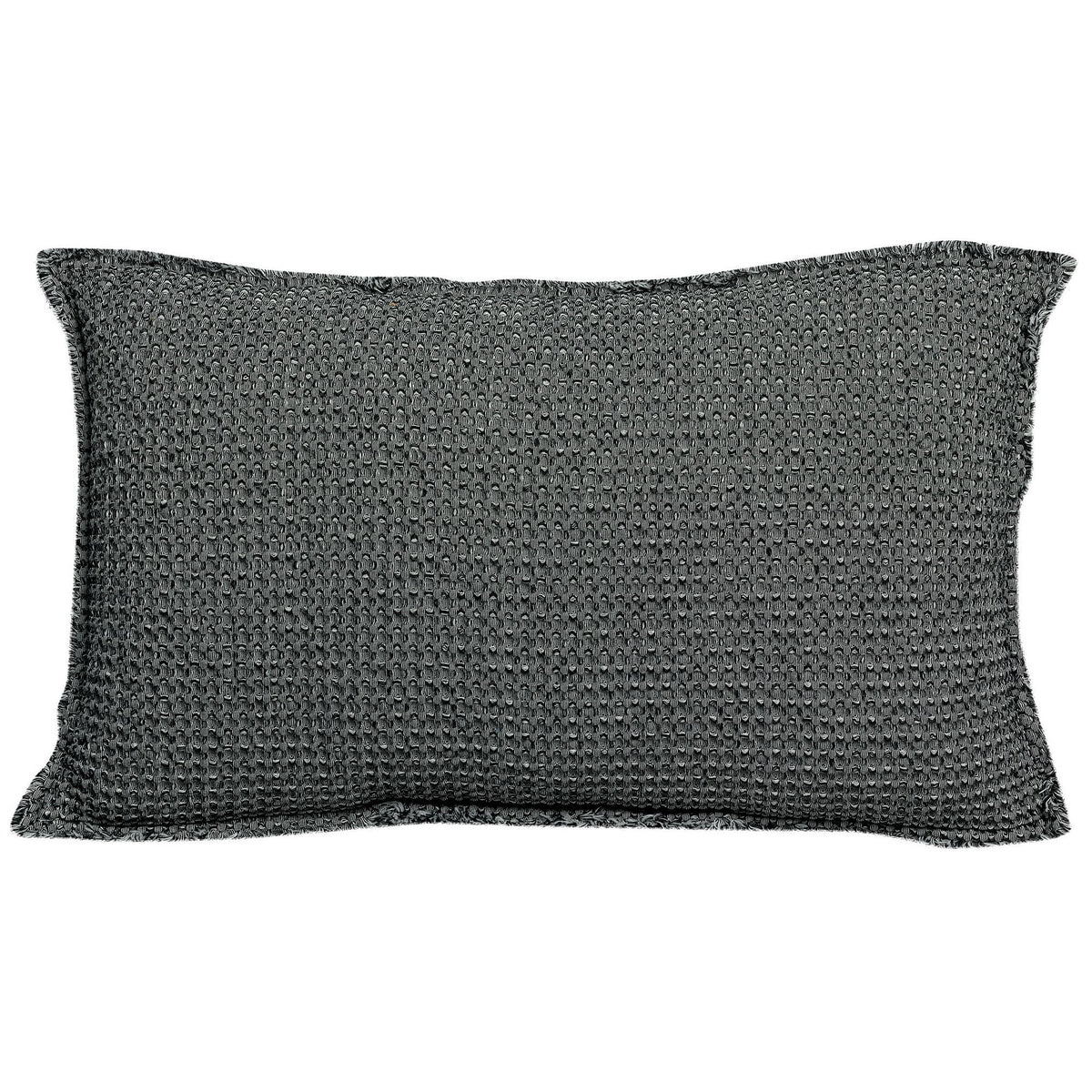 Cuscino a Nido D'Ape Chambray StoneWashed in Cotone Tinta Unita - Maia Chambray Cuscino Vivaraise 30x50 Carbone