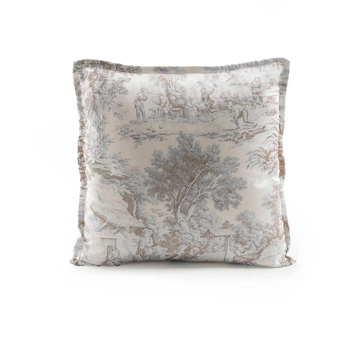 Cuscino Arredo in Percalle di Cotone Stampa Toile de Jouy - Jouy Cuscini Arredo Lisola Beige