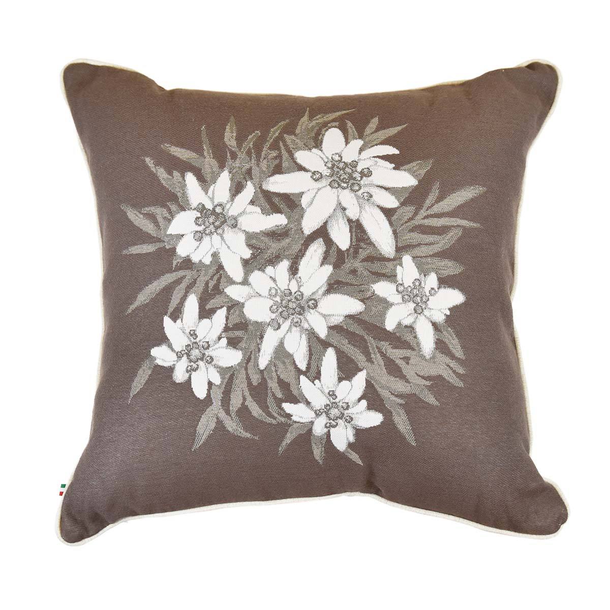 Cuscino Arredo in Puro Cotone con Fantasia Floreale - Stella Alpina Cuscini Arredo Daunex Marrone