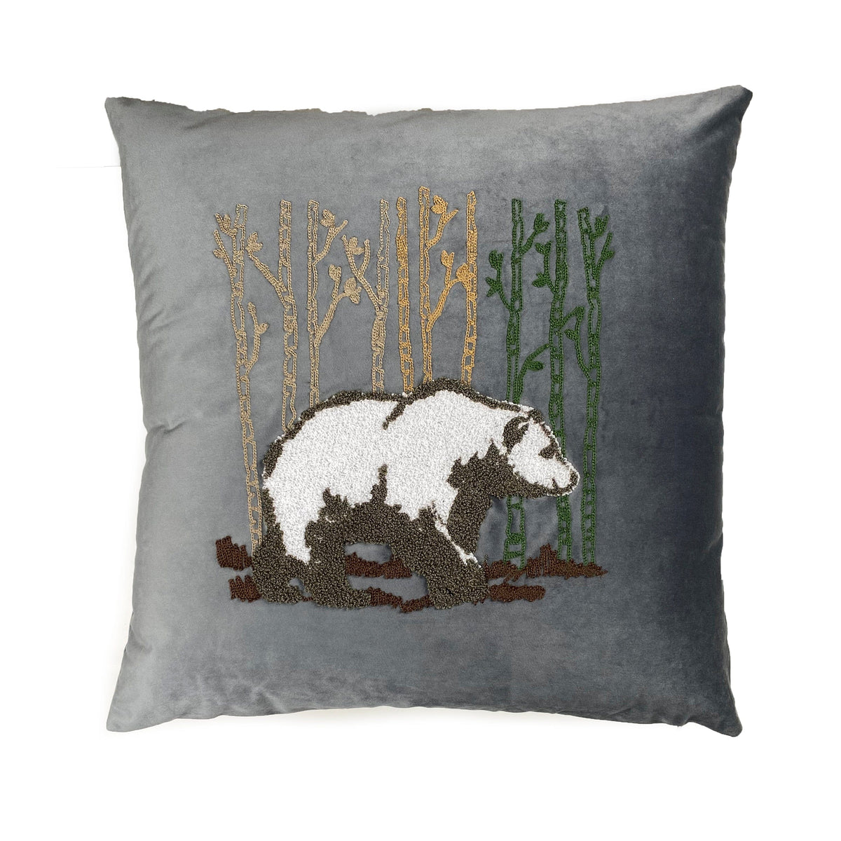 Cuscino Arredo in Velluto Ricamato - Orso Cuscini Arredo Creole Home Grigio