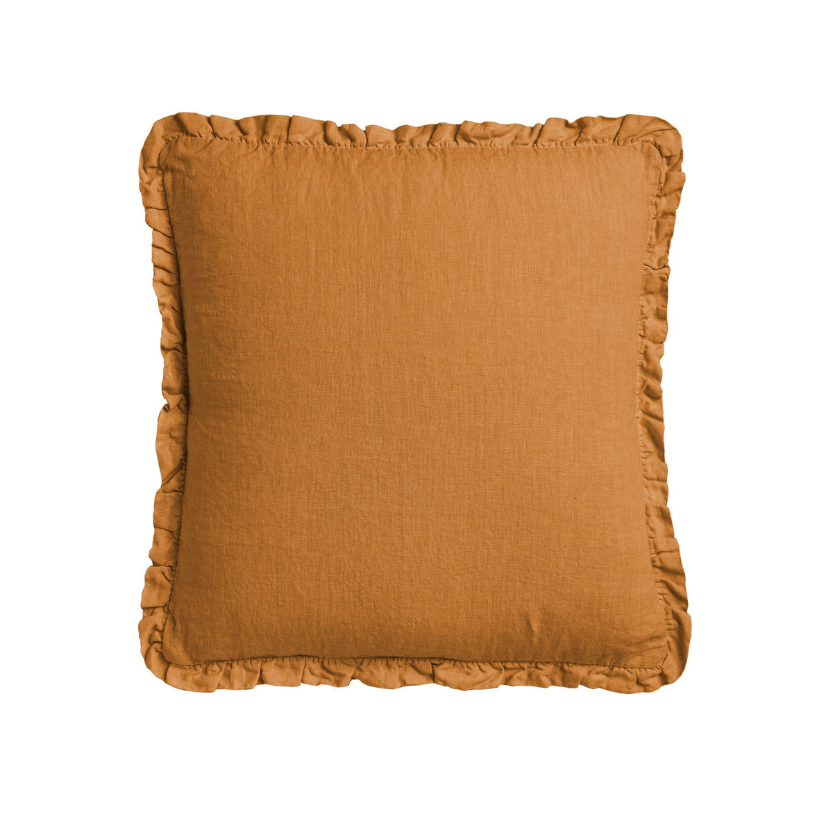 Cuscino in Puro Lino Stonewashed Tinta Unita con Balza - River Cuscini Arredo Lisola Ambra