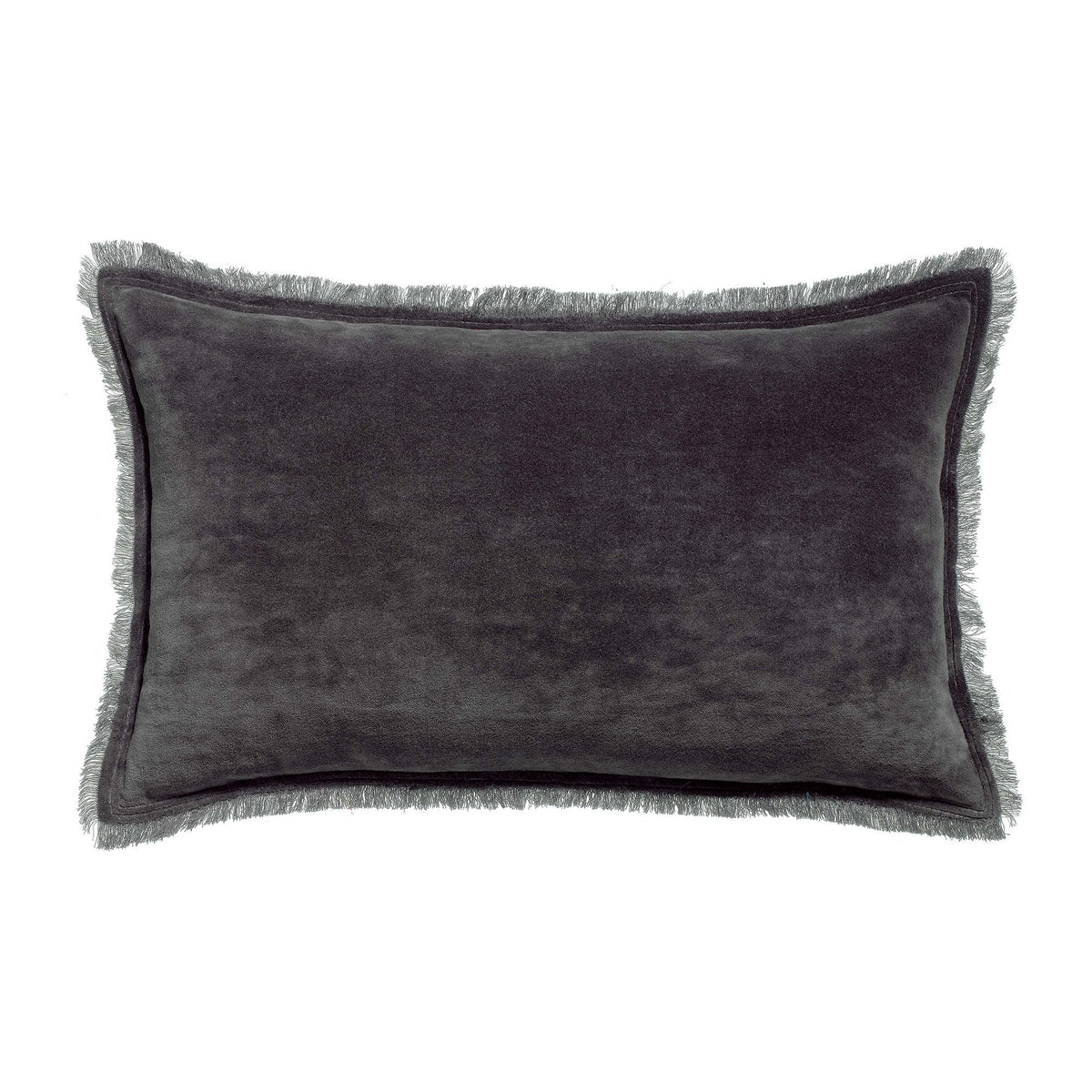 Cuscino in Puro Cotone Vellutato a Frange Tinta Unita - Fara Cuscino Vivaraise 30x50 Ombra