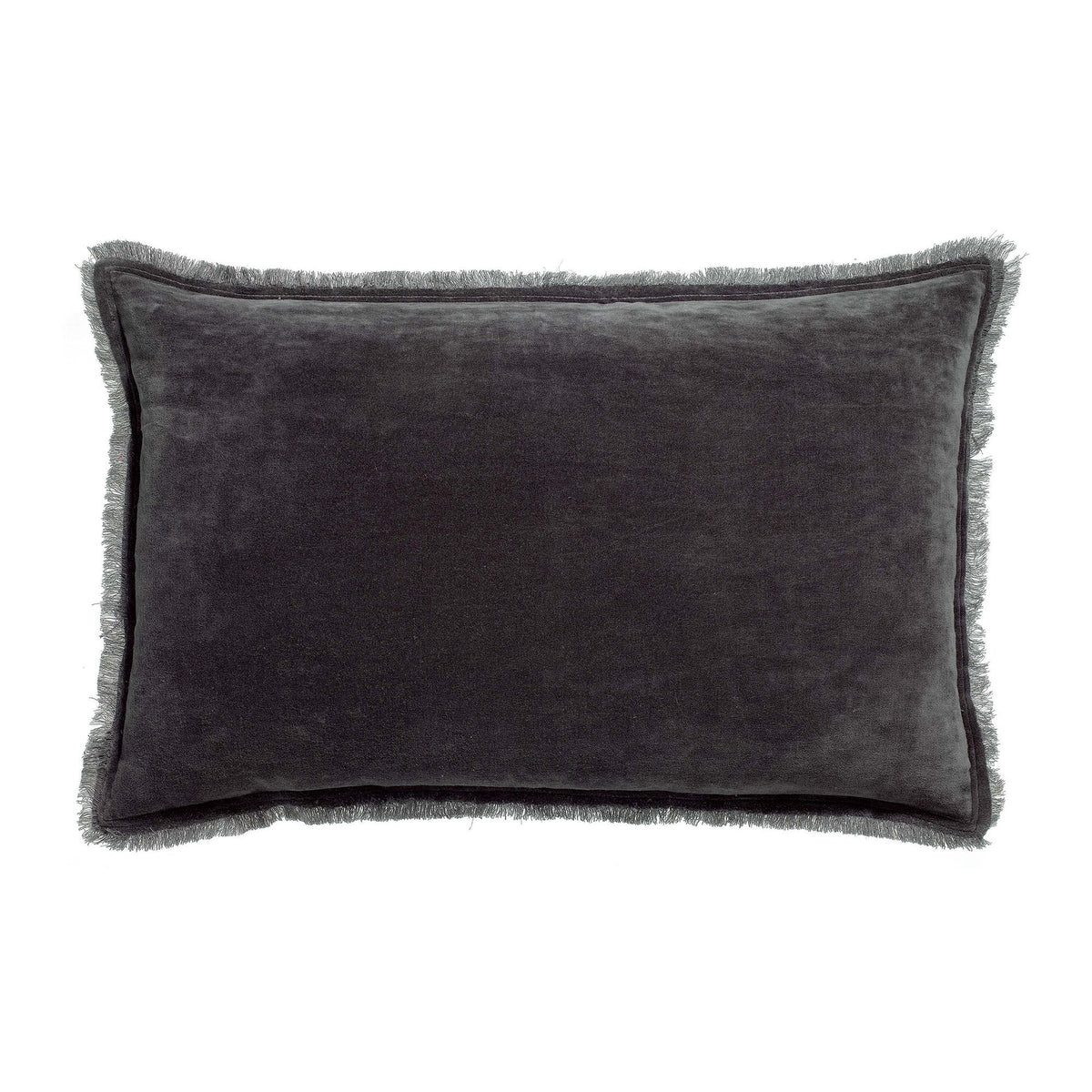 Cuscino in Puro Cotone Vellutato a Frange Tinta Unita - Fara Cuscino Vivaraise 40x65 Ombra