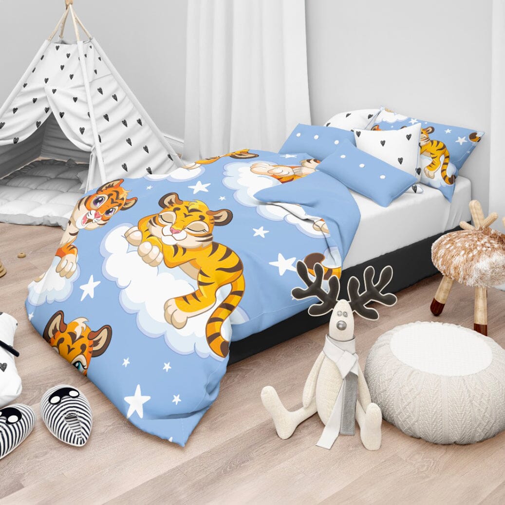 Parure Copripiumino in Puro Cotone con Fantasia - Tigrotto Copripiumino Bimbi Daunex Lettino Azzurro