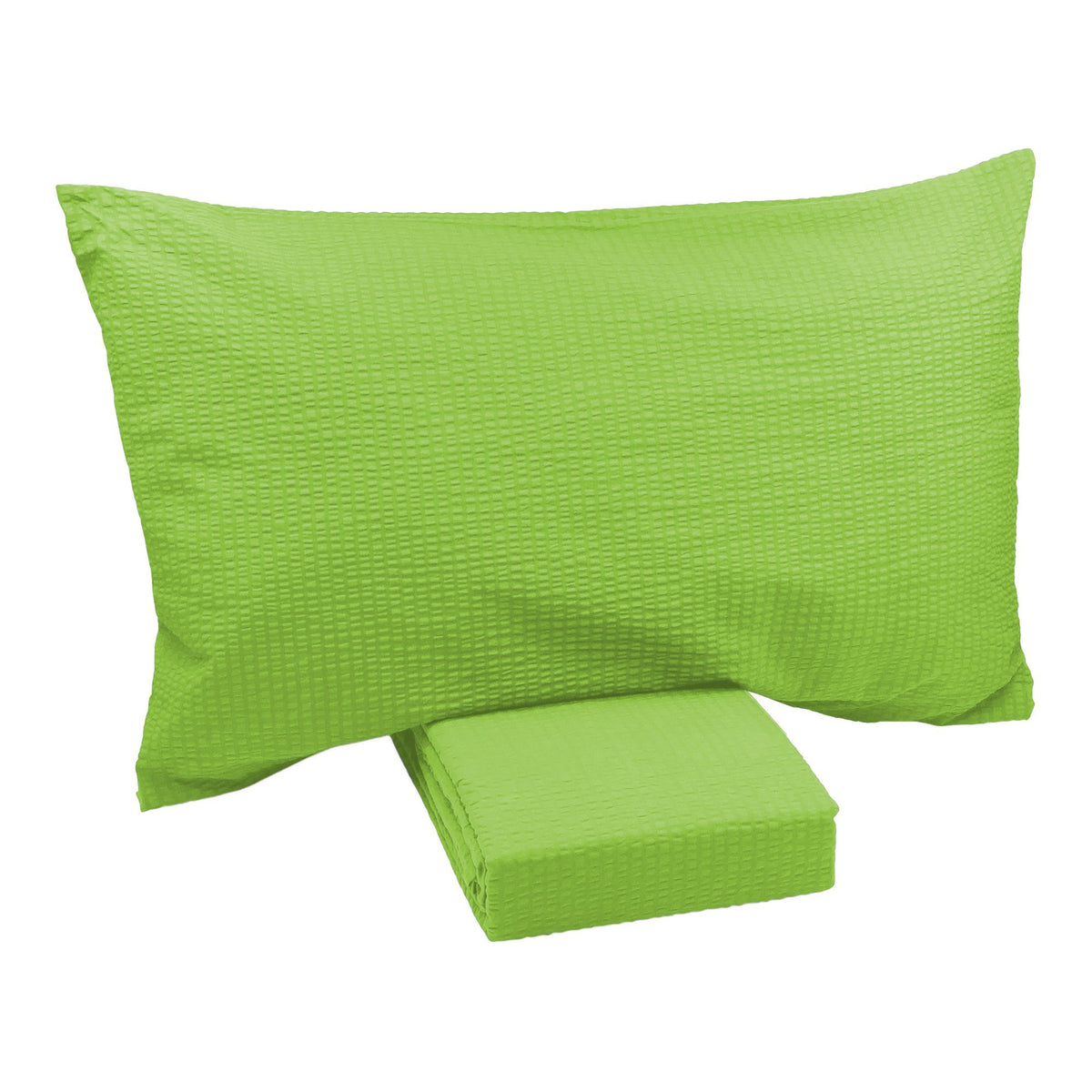Parure Copripiumino Puro Cotone Tinta Unita No Stiro - Seersucker Copripiumino Daunex Singola Verde Acido