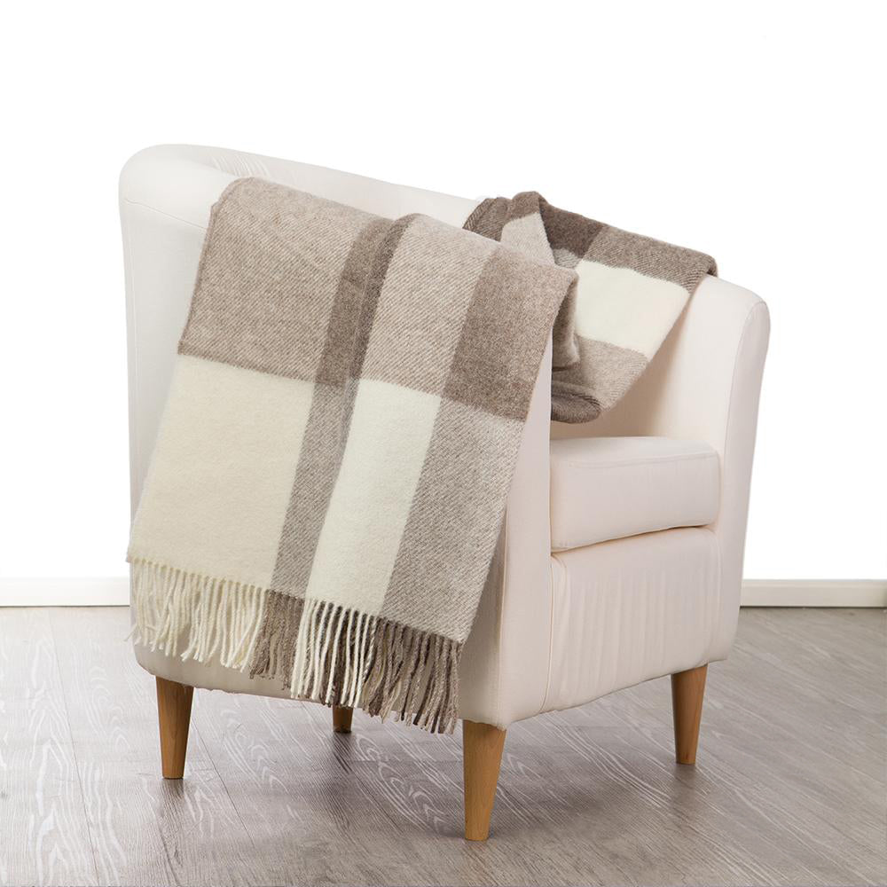 Plaid in 100% Lana vergine - Iseo Check Plaid Marzotto Bianco/Beige