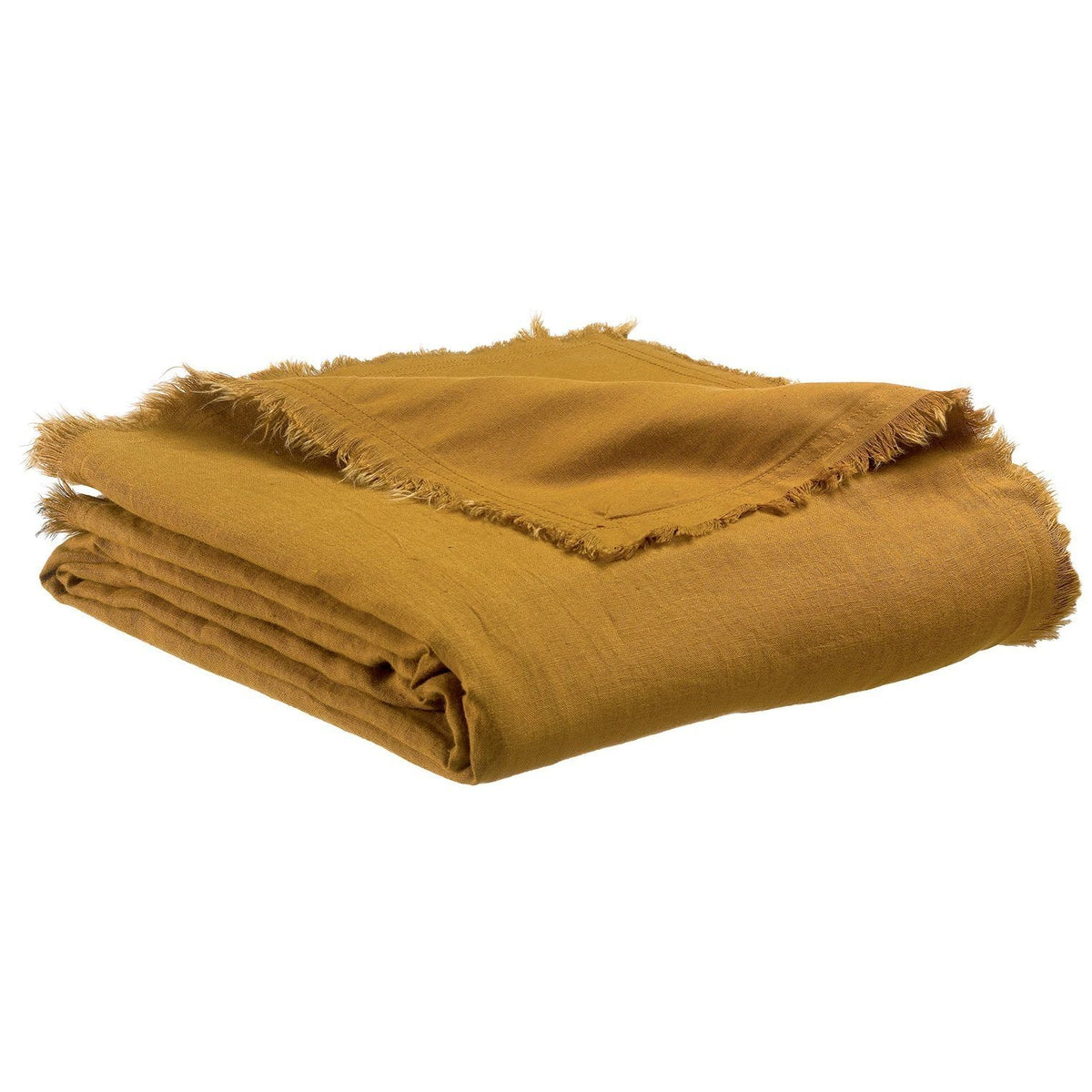 Plaid Reversibile in Puro Cotone e Puro Lino a Frange Tinta Unita - Zeff Nomade Plaid Vivaraise Bronzo
