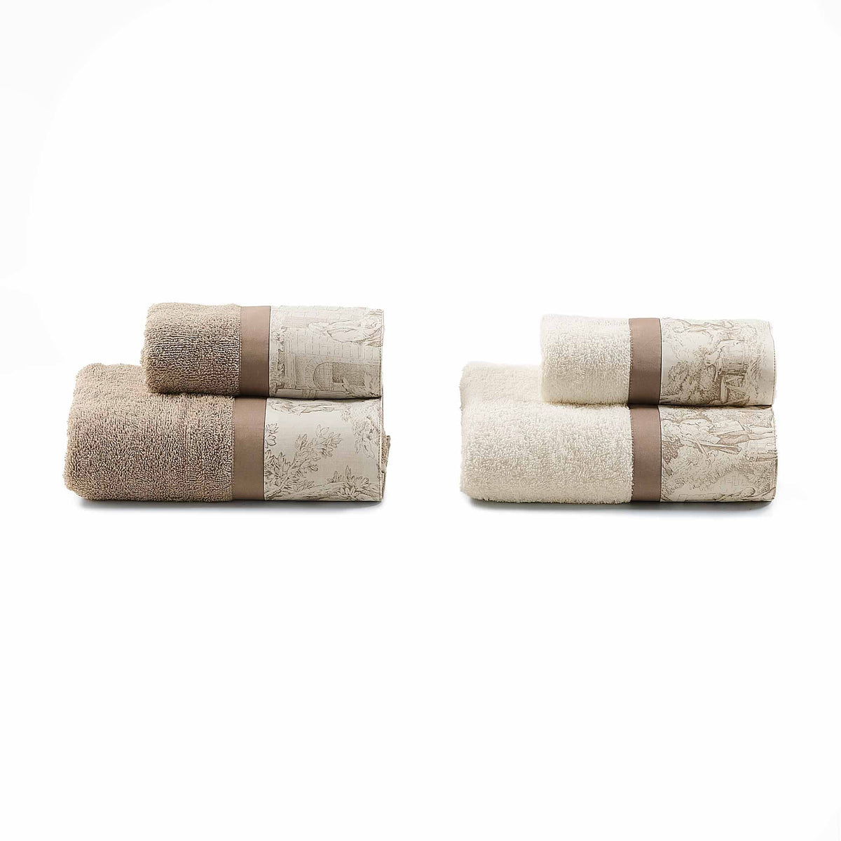 Set 2 Coppie in Spugna di Cotone con Balza in Percalle - Jouy Coppia di spugna Lisola Beige