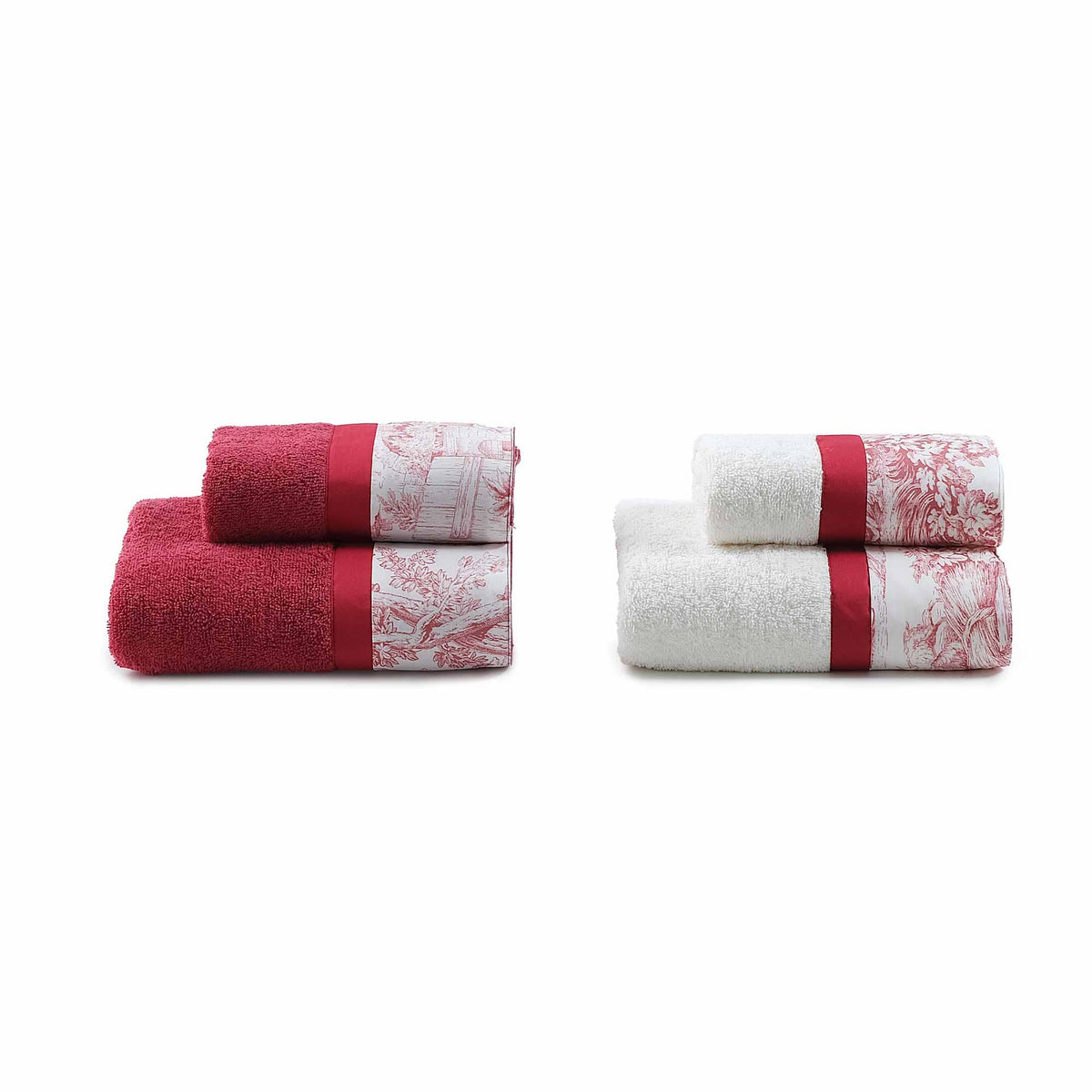 Set 2 Coppie in Spugna di Cotone con Balza in Percalle - Jouy Coppia di spugna Lisola Rosso