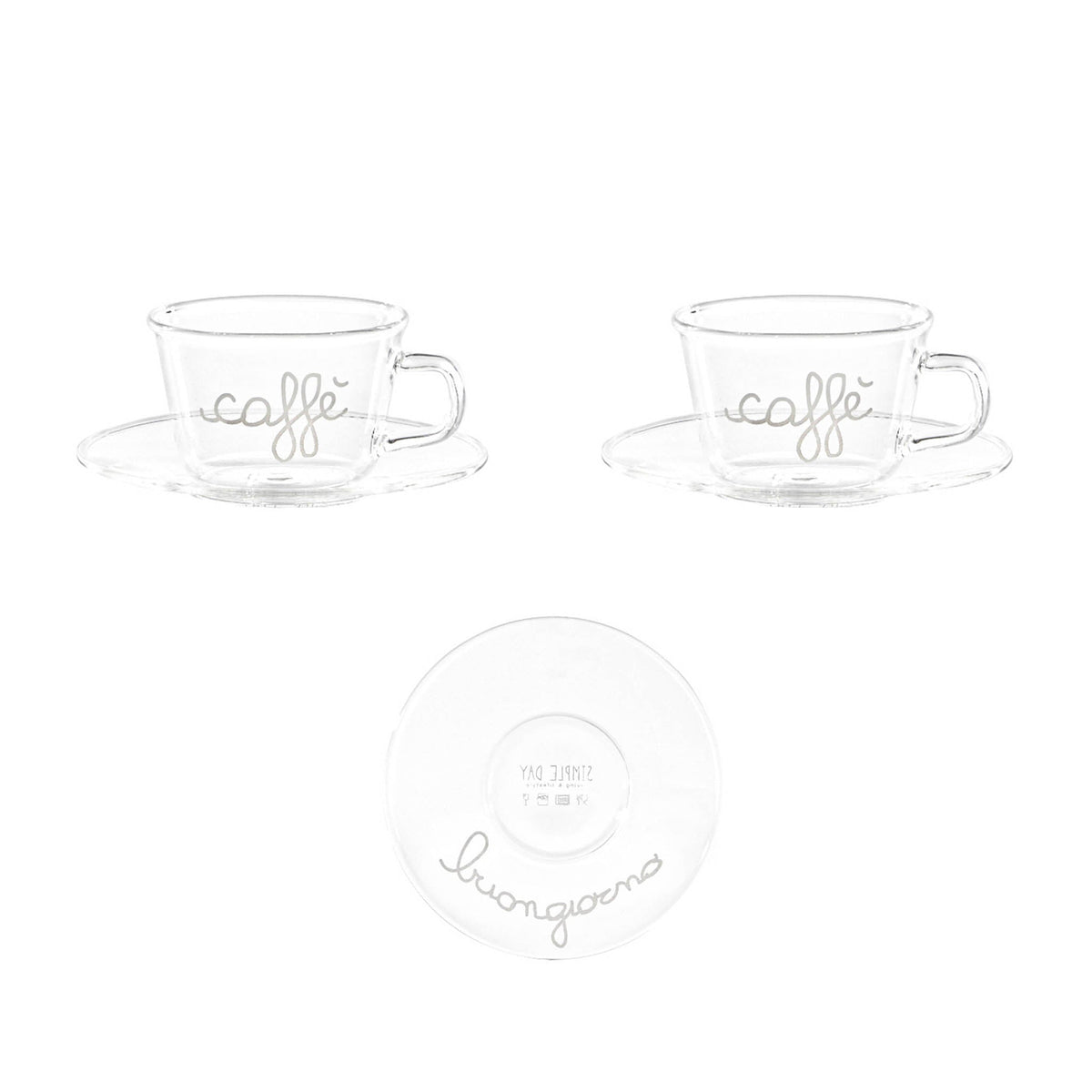 Set 2 Tazzine in Vetro Borosilicato Serigrafate - Caffè Buongiorno tazze Simple Day Bianco