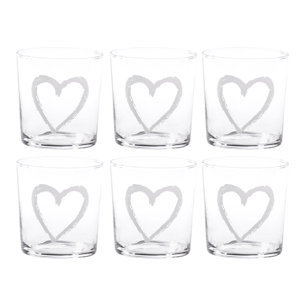 Set 6 Bicchieri Acqua Serigrafati - Cuore Graffiti Bicchieri Simple Day Bianco
