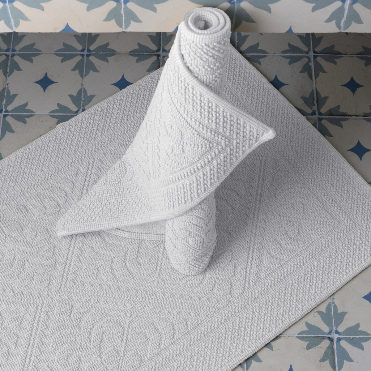 Tappeto in Cotone Stonewashed Jacquard - Enzo Tappeto Vivaraise 54x64 Bianco