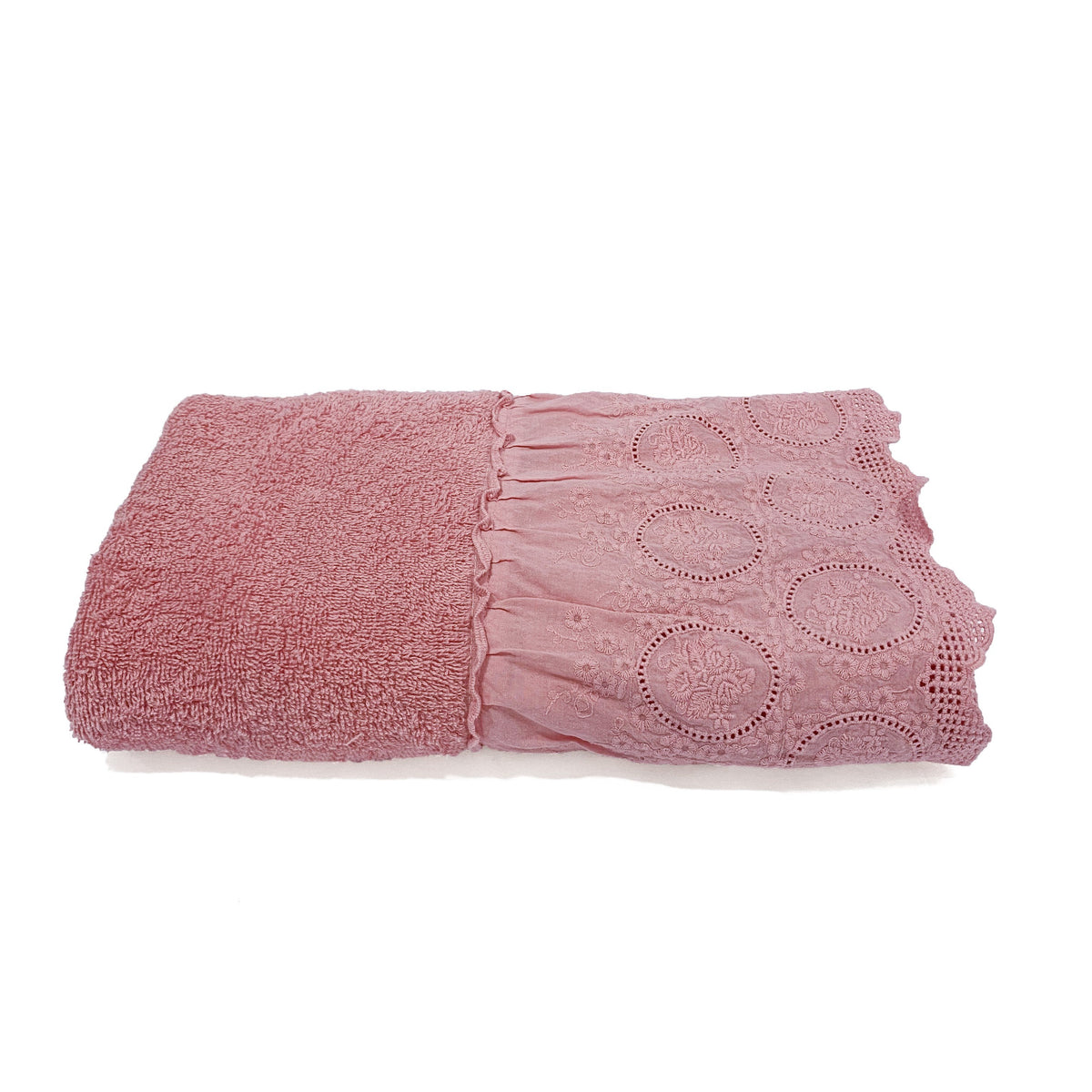 Telo da Bagno in Spugna di Cotone con Pizzo - Betty Telo spugna Creole Home Rosa