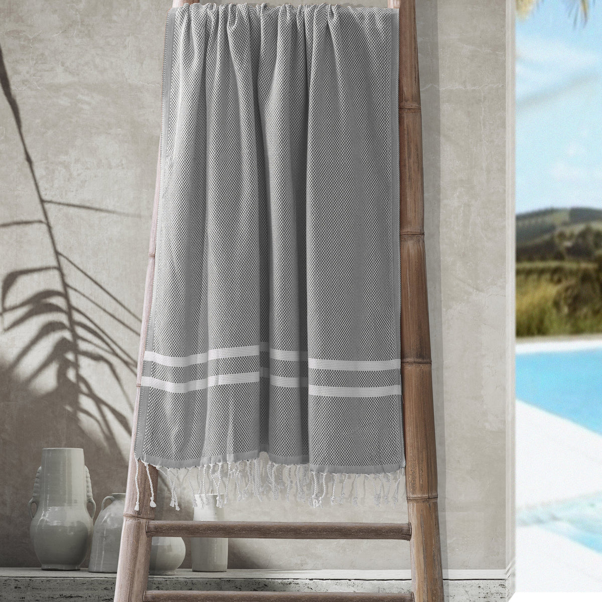 Telo Mare Fouta in Puro Cotone Tinta Unita - Portorico Telo Mare Marinette Saint-Tropez Acciaio
