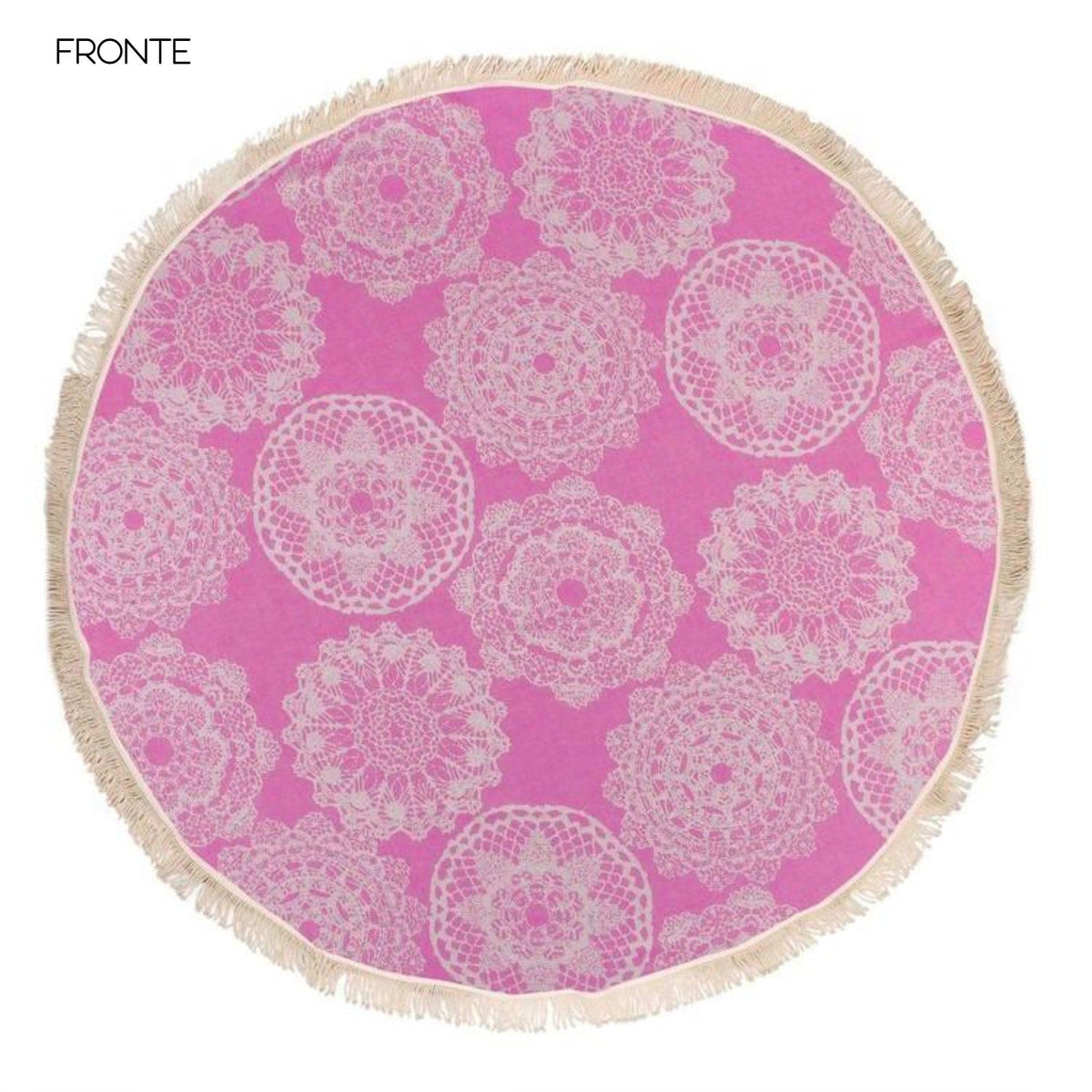 Telo Mare Fouta Rotondo in Cotone e Bambù Doubleface - Round Telo Mare Begonville Rosa