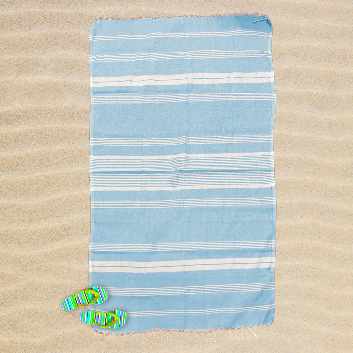 Telo Mare in Fouta di Cotone e Microspugna - Milano Telo Mare Marinette Saint-Tropez Azzurro